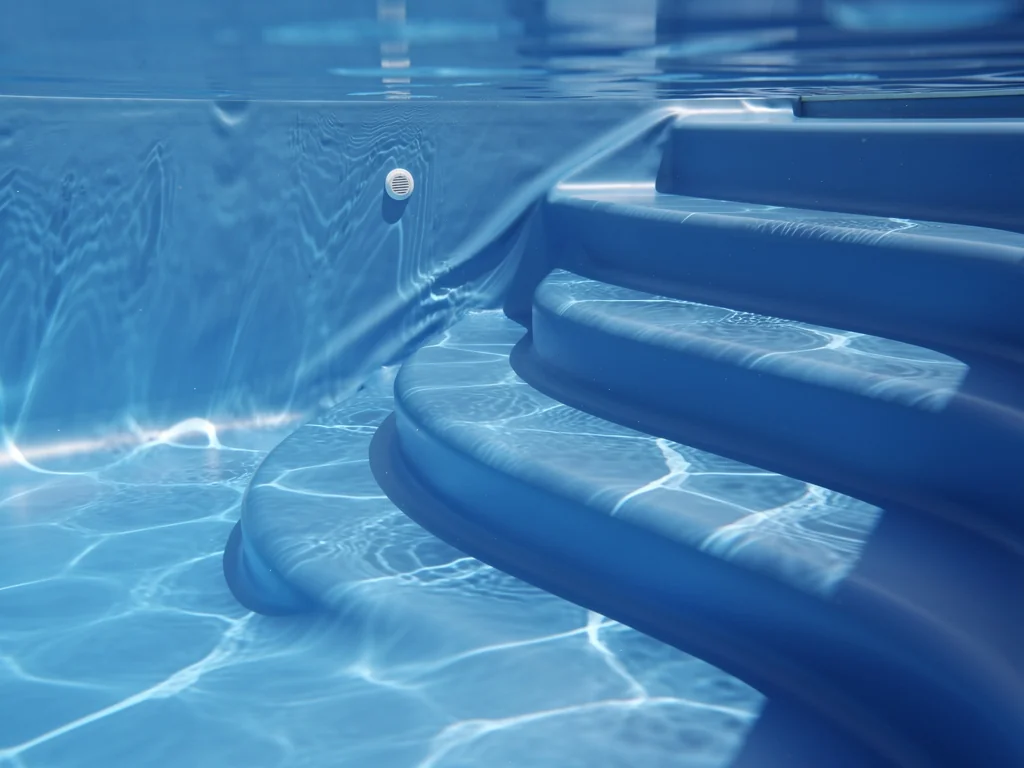 Liner de piscine réparé après une déchirure au niveau d'un escalier